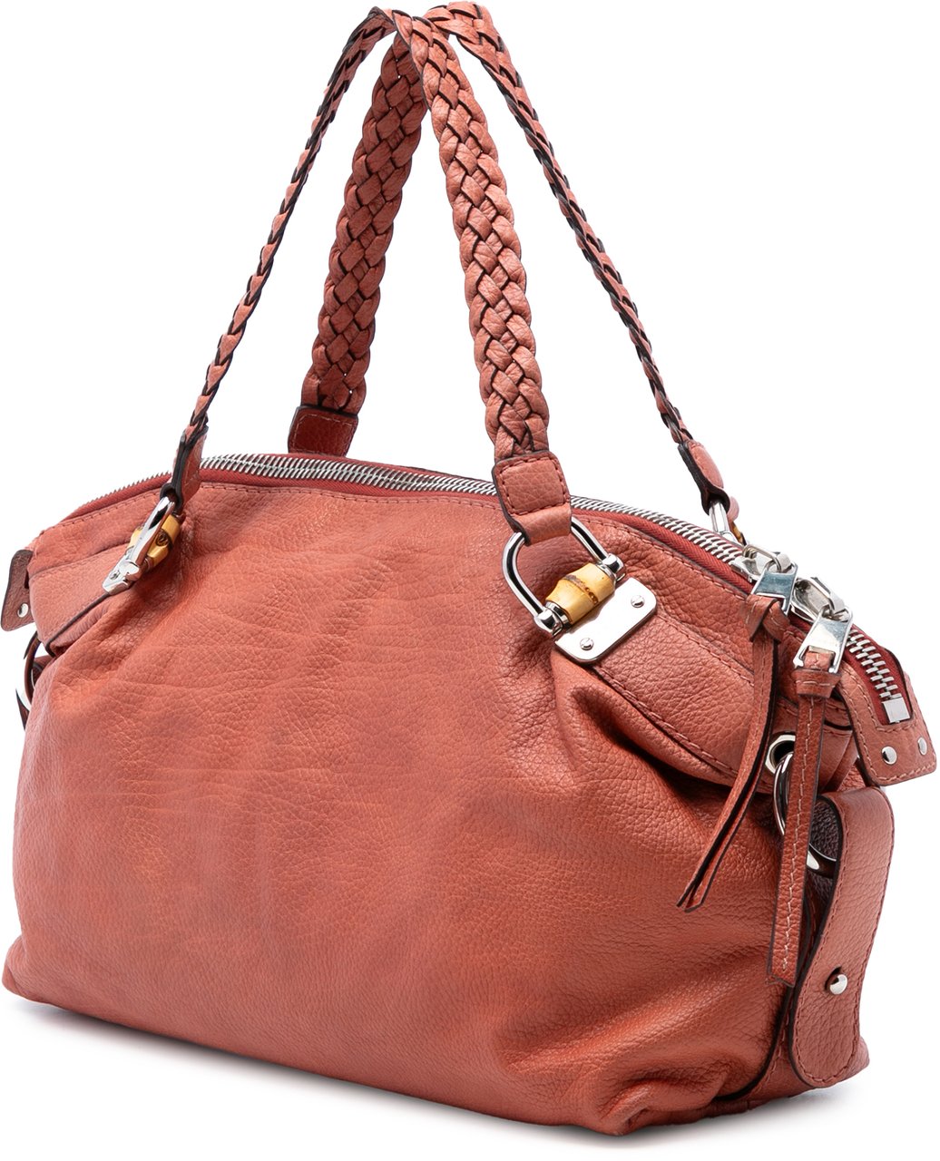 Gucci Medium Leather Bamboo Bar Tote Oranje