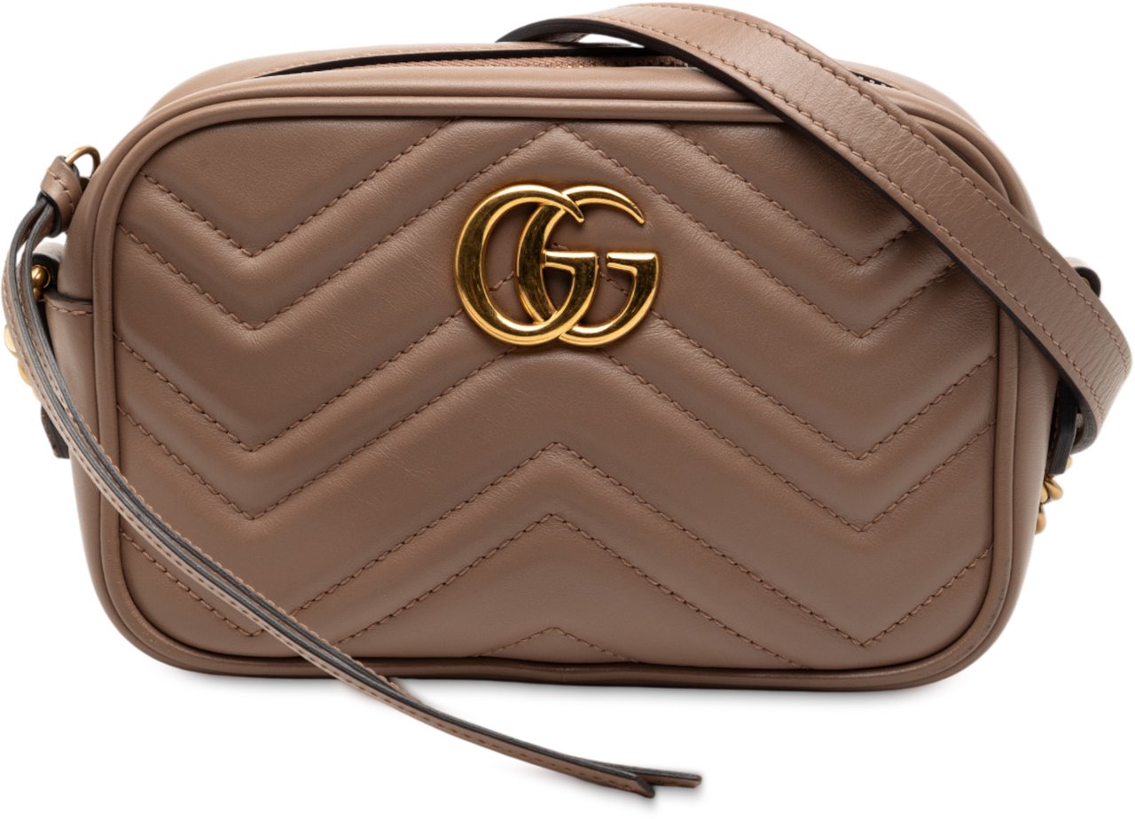 Gucci Mini GG Marmont Matelasse Leather Crossbody Bruin