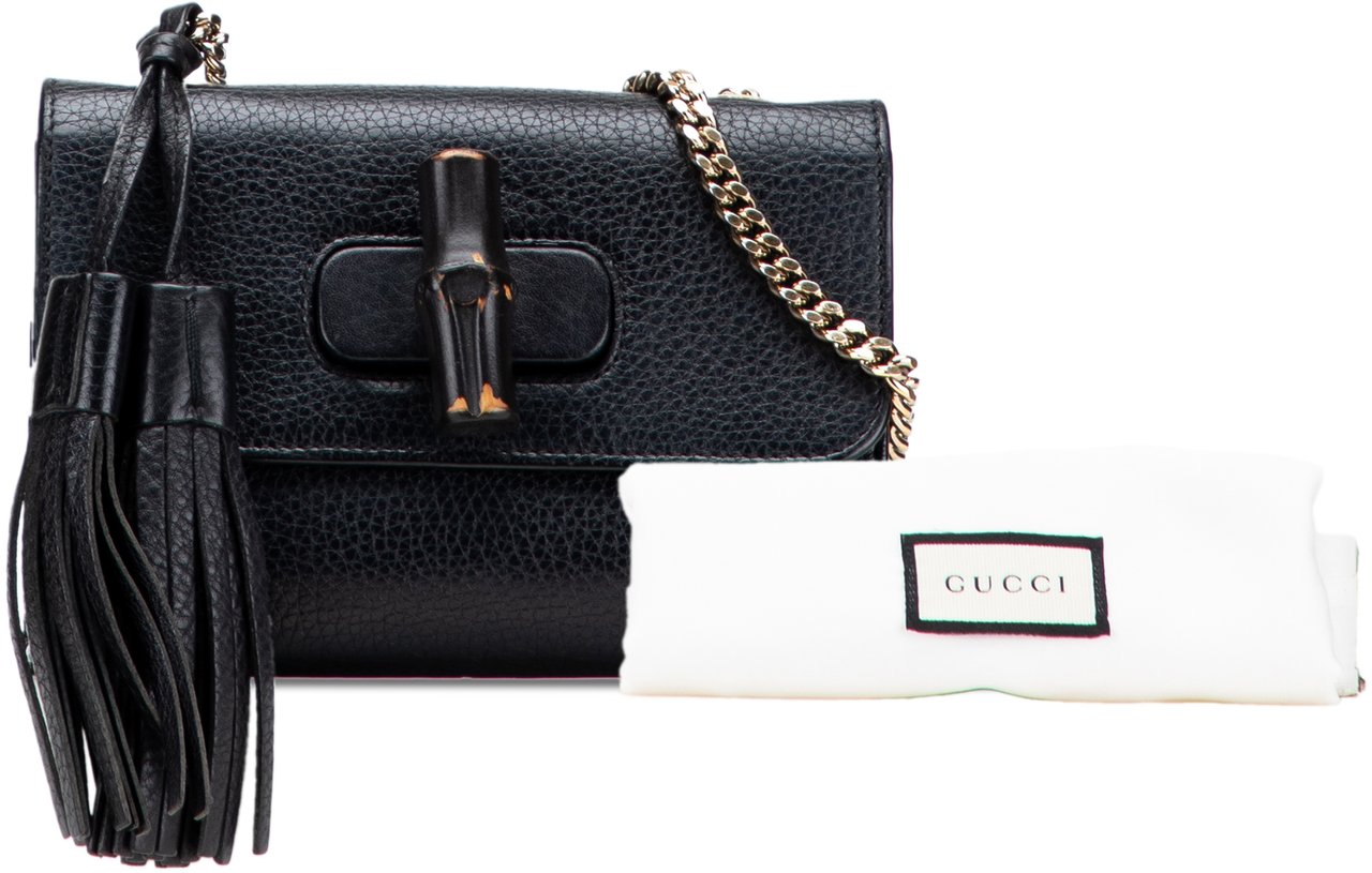 Gucci Small Leather Miss Bamboo Crossbody Zwart