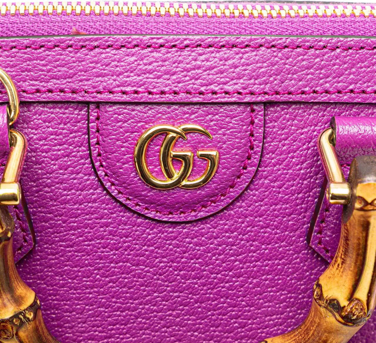 Gucci Mini Dollar Calfskin Bamboo Diana Dome Satchel Paars