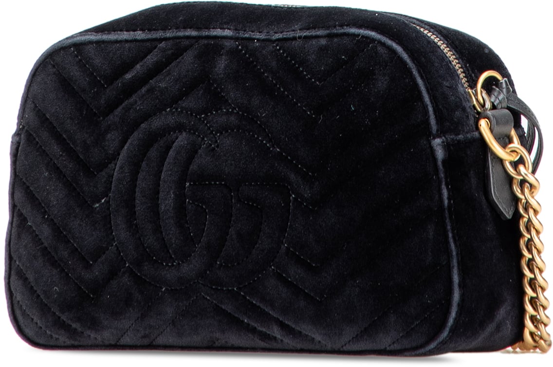 Gucci Small GG Marmont Matelasse Velvet Crossbody Zwart
