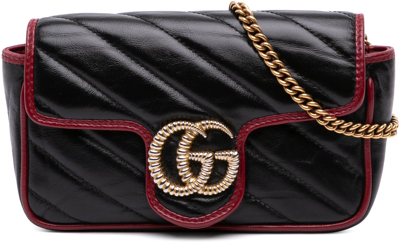 Gucci Super Mini GG Marmont Matelasse Leather Torchon Flap Crossbody Zwart