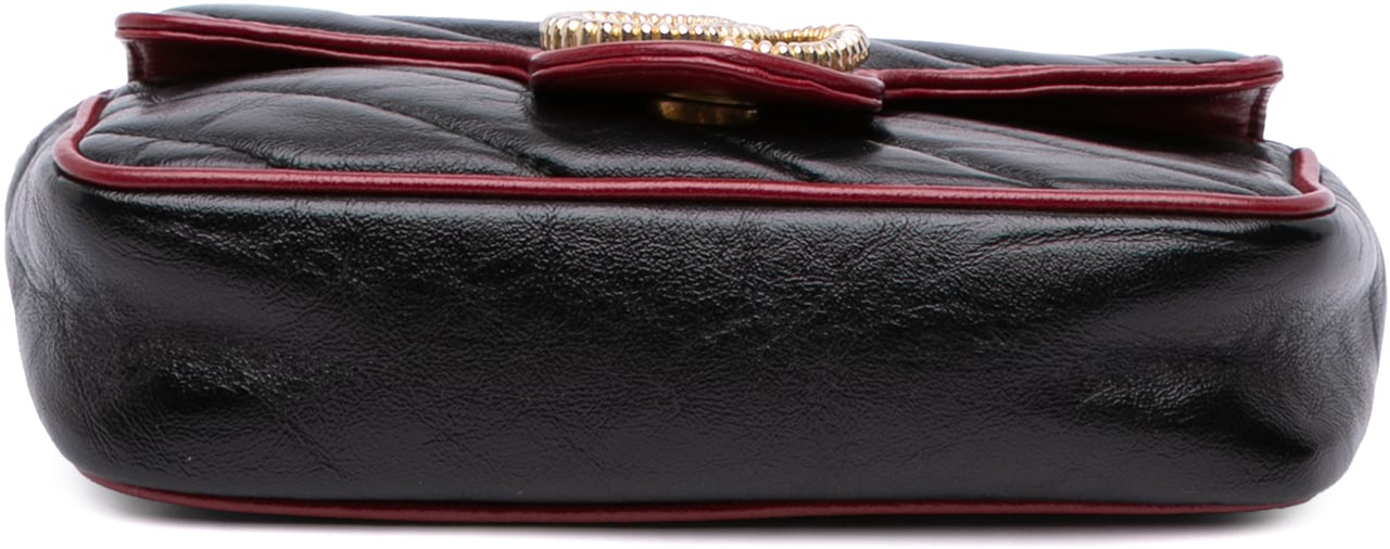 Gucci Super Mini GG Marmont Matelasse Leather Torchon Flap Crossbody Zwart