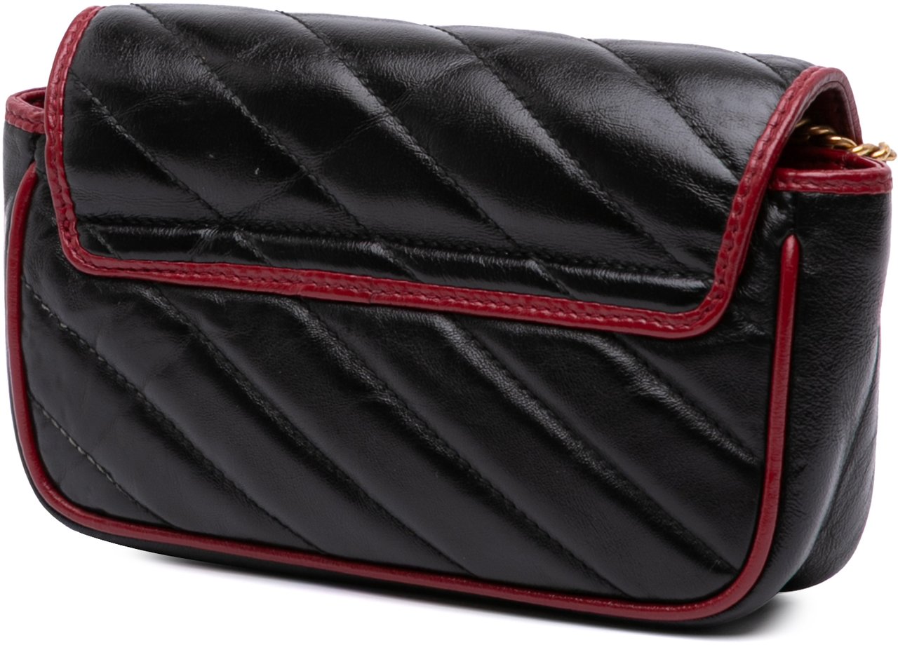 Gucci Super Mini GG Marmont Matelasse Leather Torchon Flap Crossbody Zwart