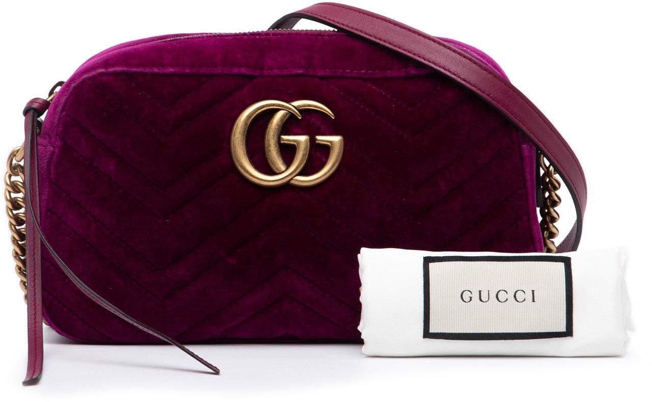 Gucci Small GG Marmont Matelasse Velvet Crossbody Paars