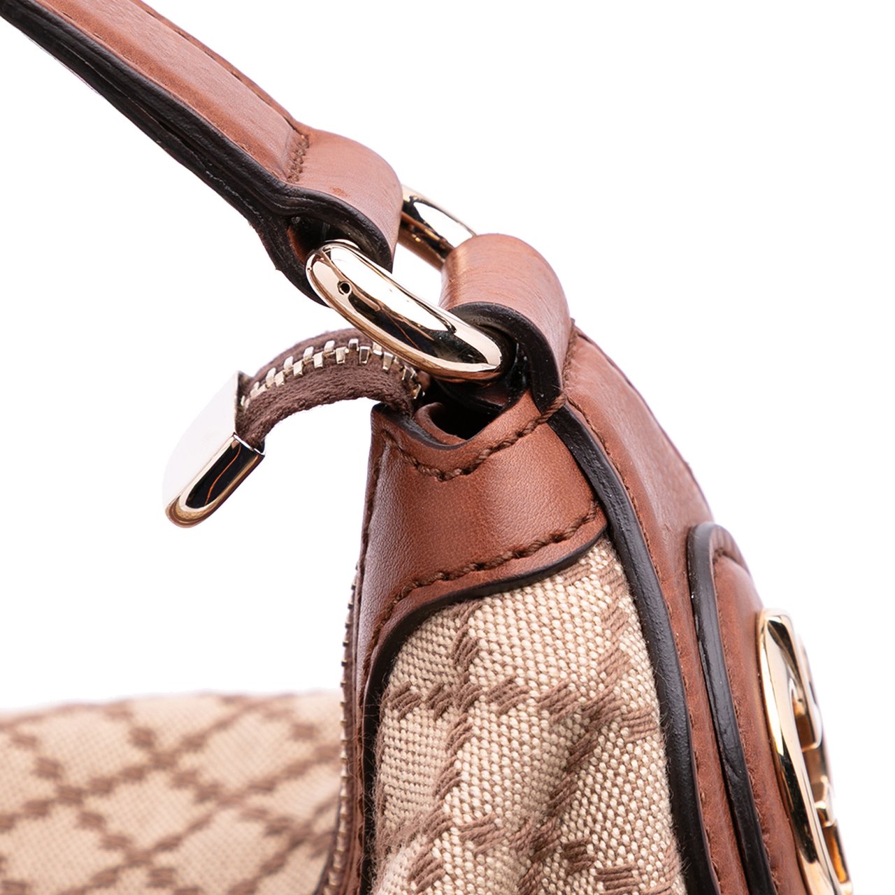 Gucci Diamante Canvas Village Double G Shoulder Bag Bruin