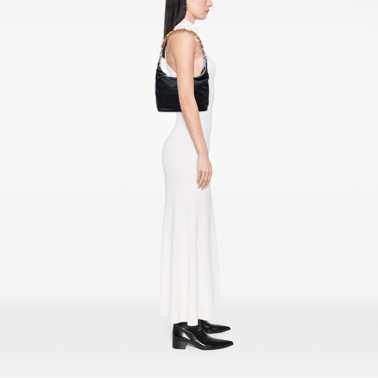 Gucci Nylon Bamboo Shoulder Bag Zwart