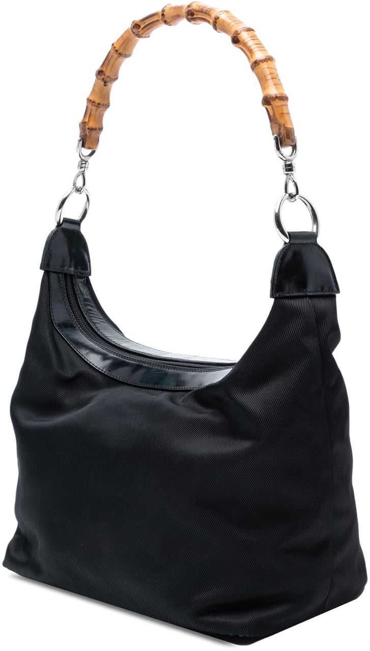 Gucci Nylon Bamboo Shoulder Bag Zwart