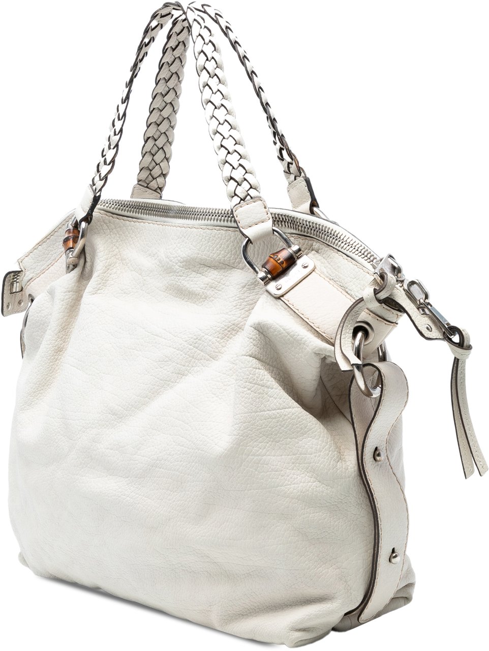 Gucci Large Leather Bamboo Bar Tote Wit