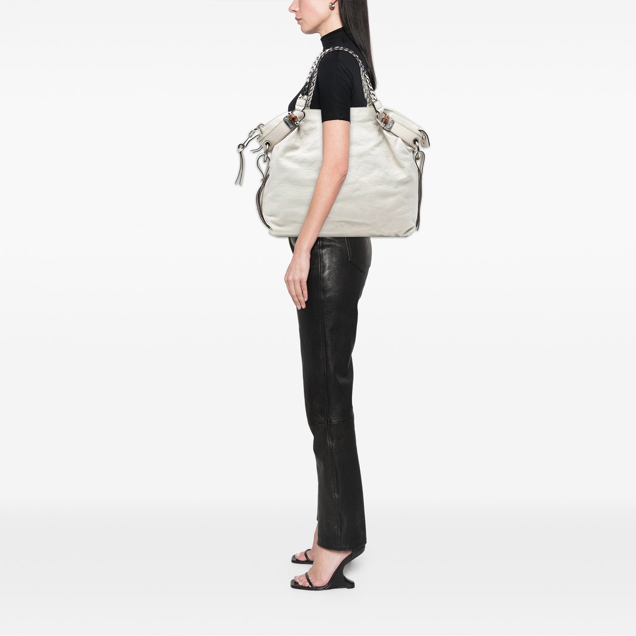 Gucci Large Leather Bamboo Bar Tote Wit