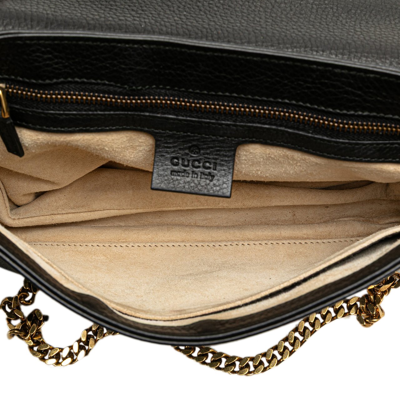 Gucci Medium Leather 1973 Chain Shoulder Bag Zwart