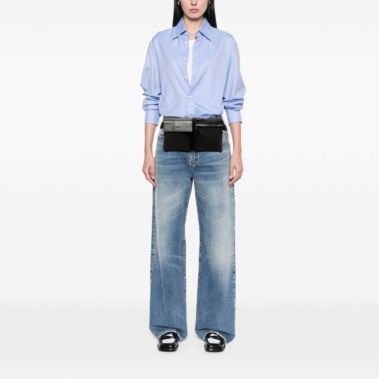 Gucci GG Canvas Double Pocket Belt Bag Zwart