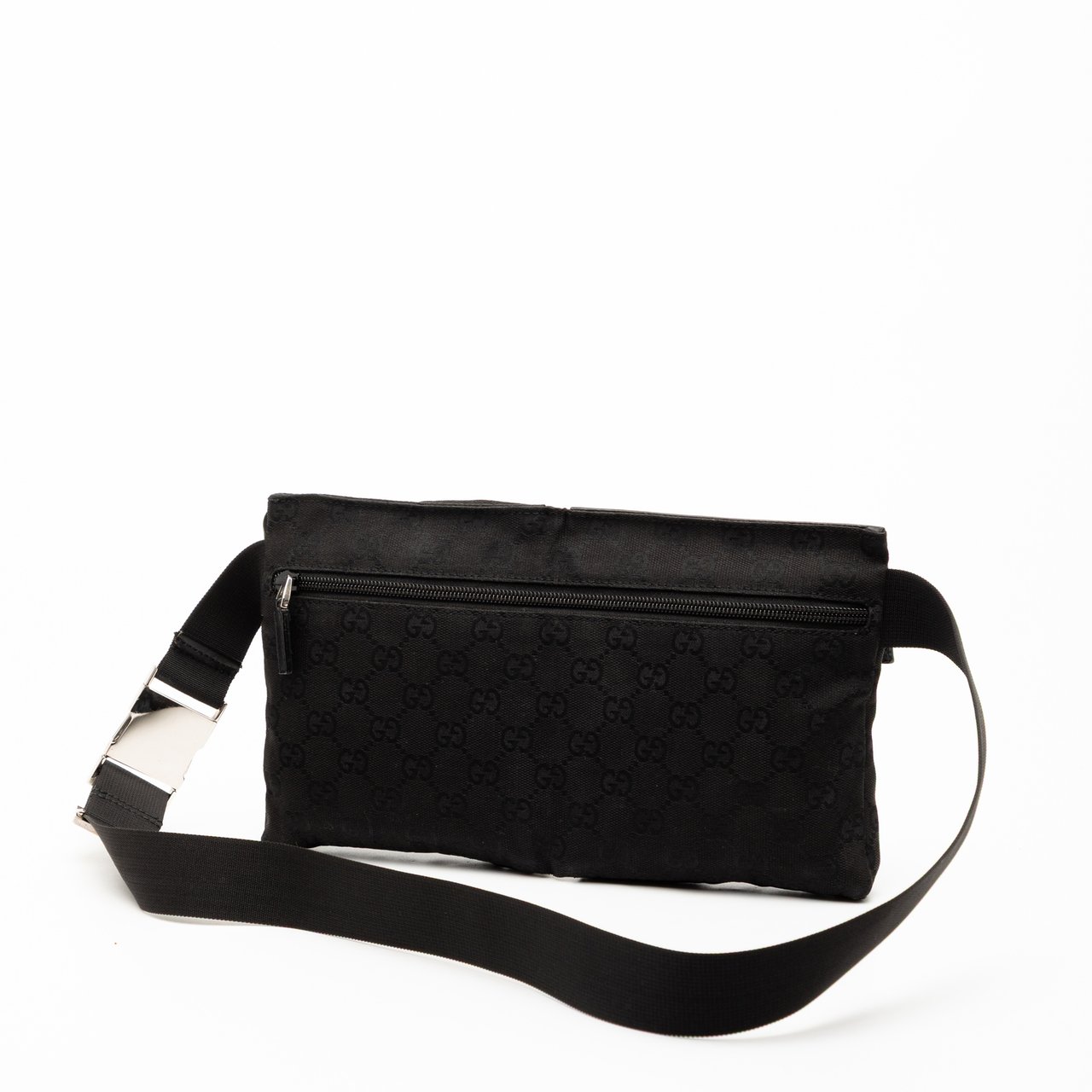 Gucci GG Canvas Double Pocket Belt Bag Zwart