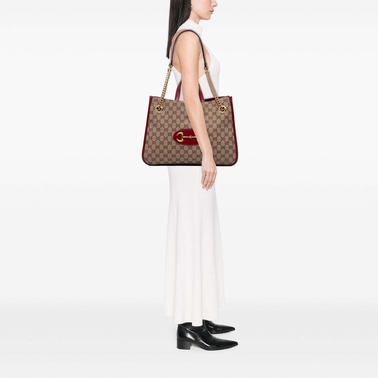 Gucci Medium GG Canvas Horsebit 1955 Chain Tote Bruin