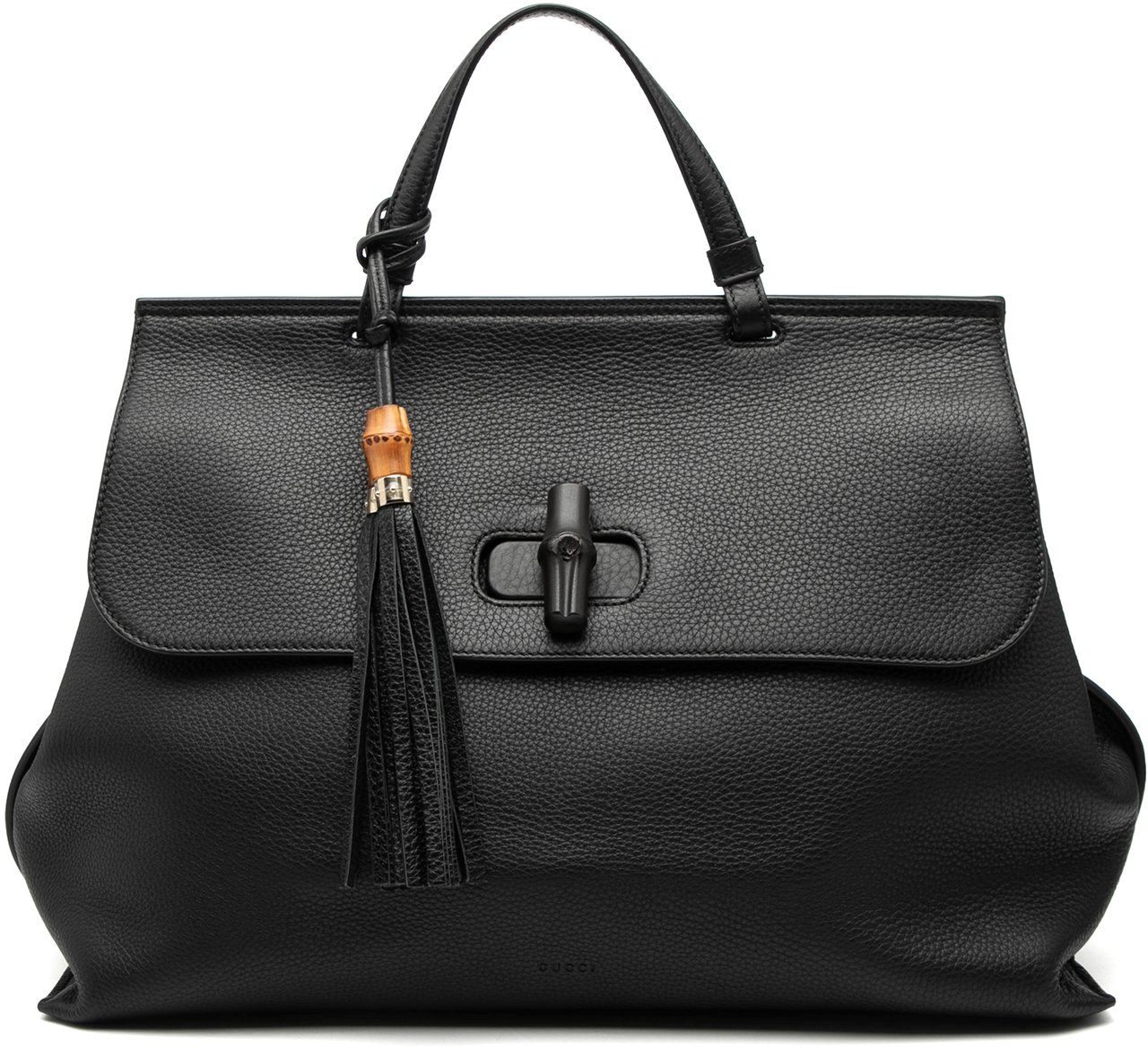 Gucci Large Leather Bamboo Daily Satchel Zwart
