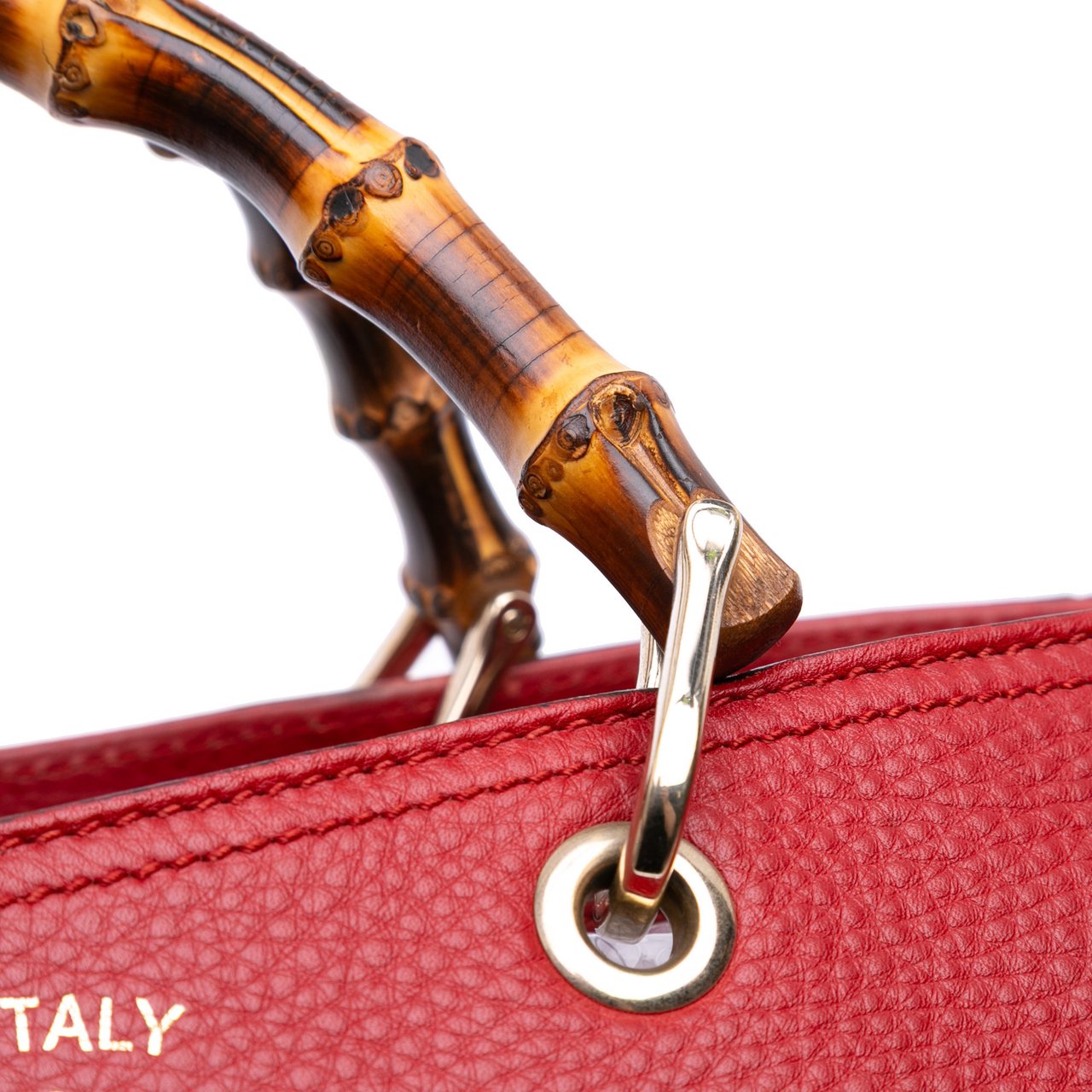 Gucci Medium Calfskin Bamboo Shopper Satchel Rood