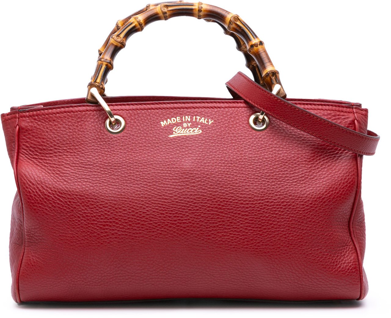 Gucci Medium Calfskin Bamboo Shopper Satchel Rood