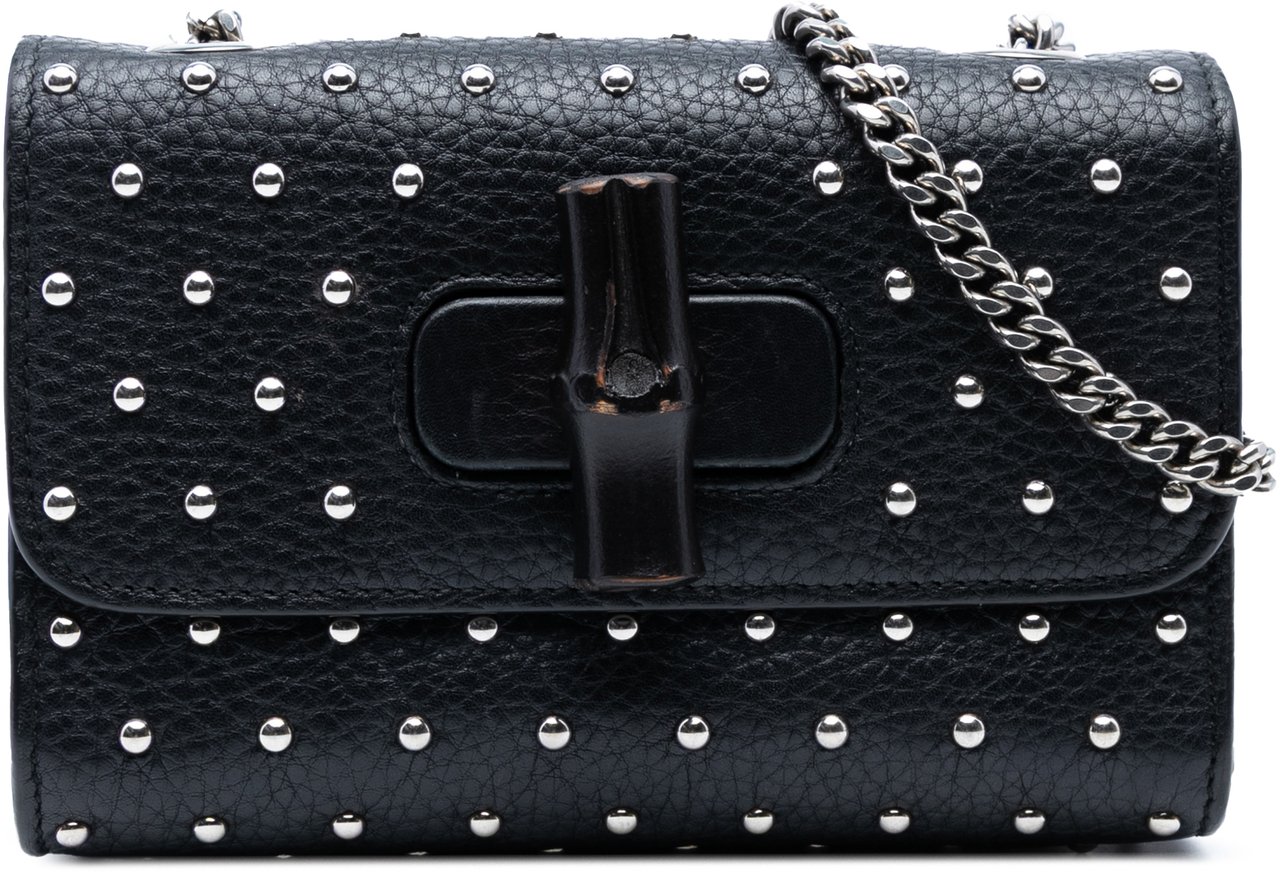 Gucci Small Leather Studded Miss Bamboo Crossbody Zwart