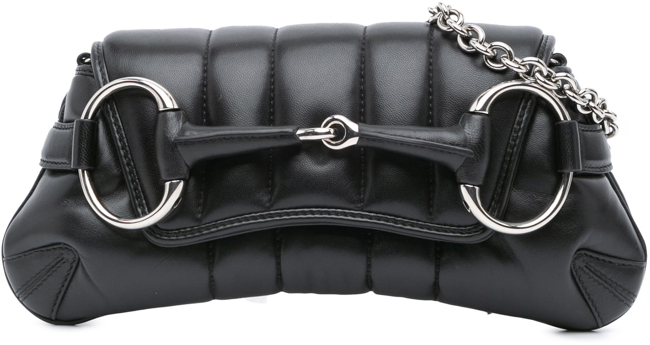 Gucci Small Leather Horsebit Chain Satchel Zwart