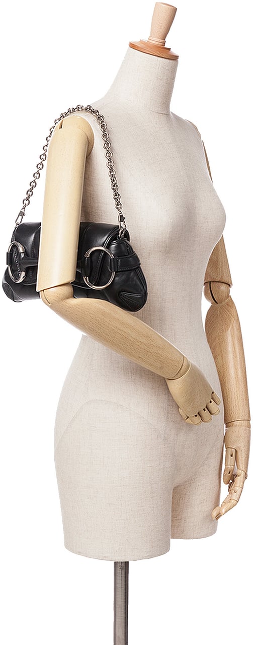 Gucci Small Leather Horsebit Chain Satchel Zwart