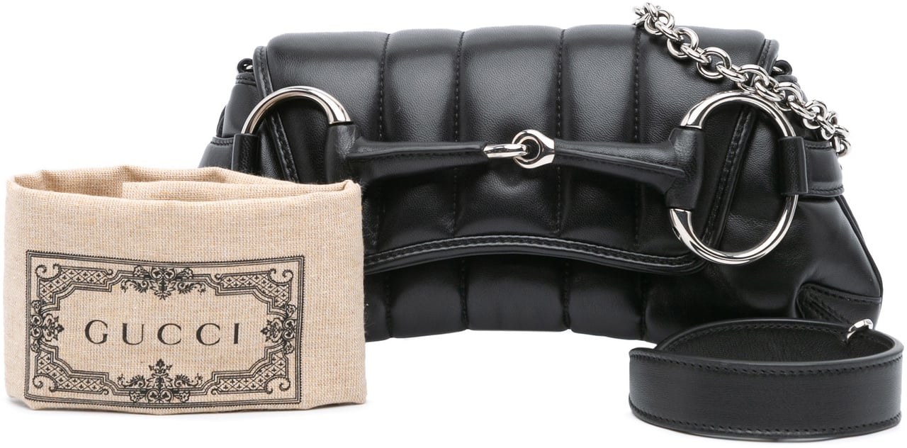 Gucci Small Leather Horsebit Chain Satchel Zwart