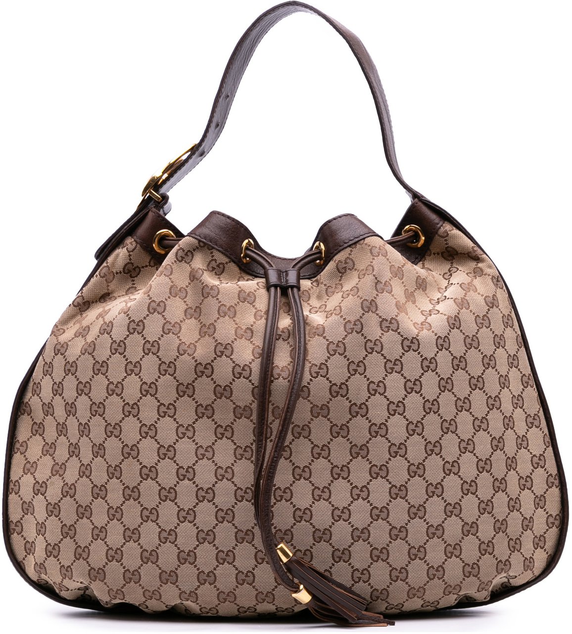 Gucci GG Canvas Interlocking Icon Drawstring Hobo Bruin