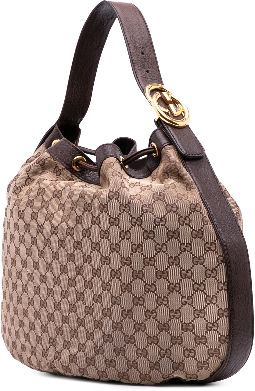 Gucci GG Canvas Interlocking Icon Drawstring Hobo Bruin