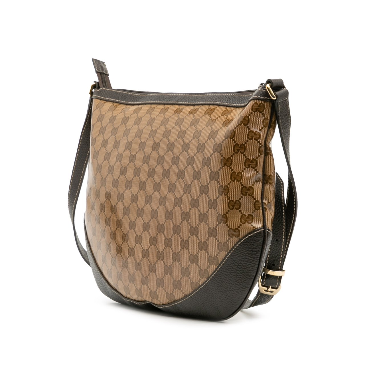 Gucci Large GG Crystal Half Moon Crossbody Bruin