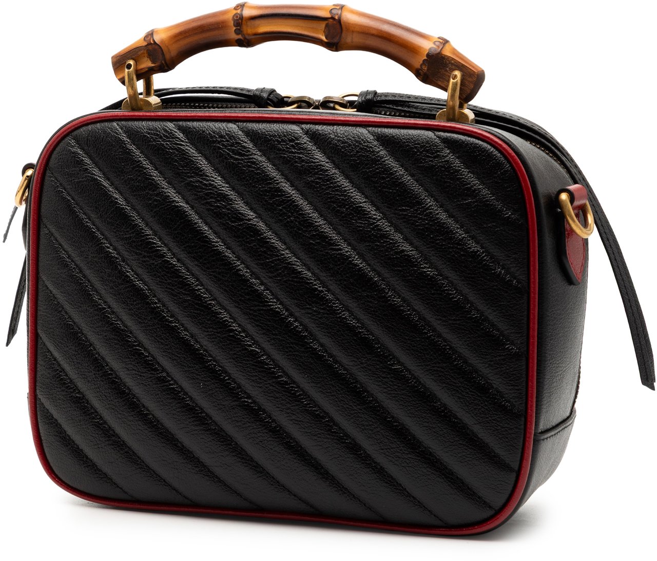 Gucci Small GG Marmont Matelasse Diagonal Leather Torchon Bamboo Satchel Zwart