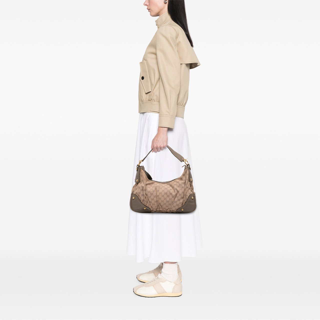 Gucci Medium GG Canvas Jockey Hobo Bruin