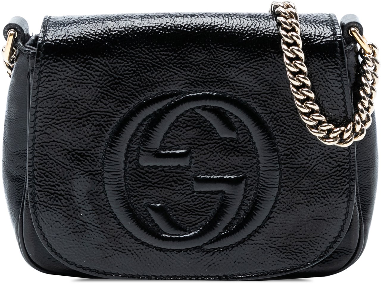 Gucci Small Patent Soho Chain Flap Crossbody Zwart