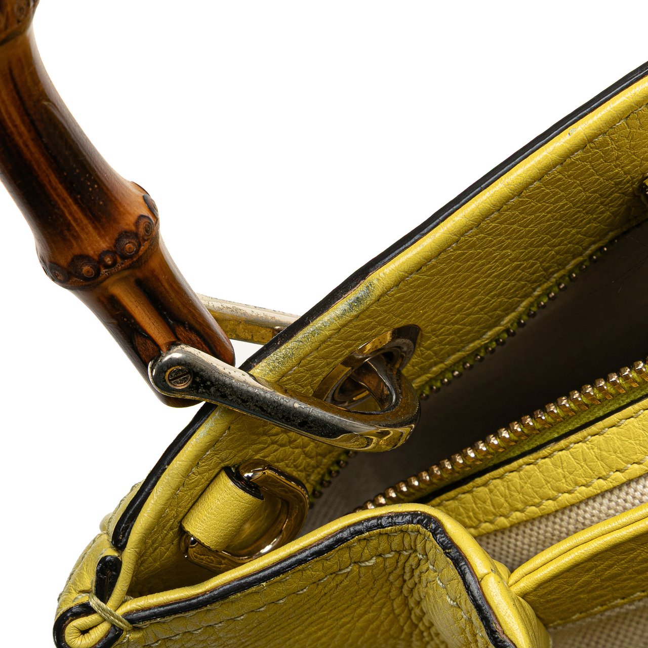 Gucci Small Calfskin Bamboo Shopper Satchel Geel