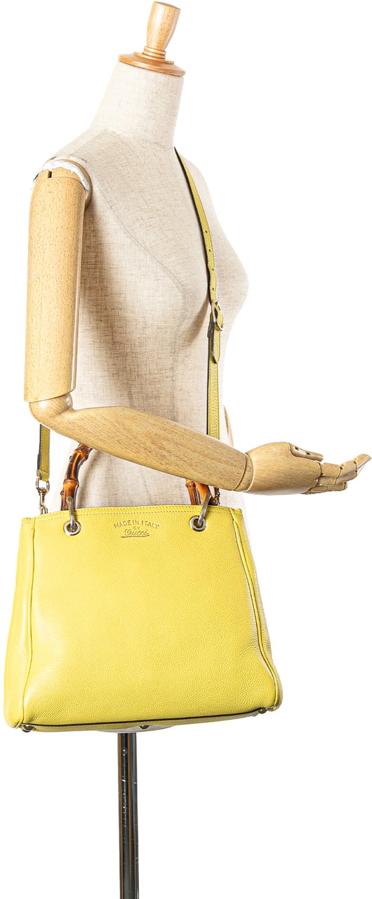 Gucci Small Calfskin Bamboo Shopper Satchel Geel