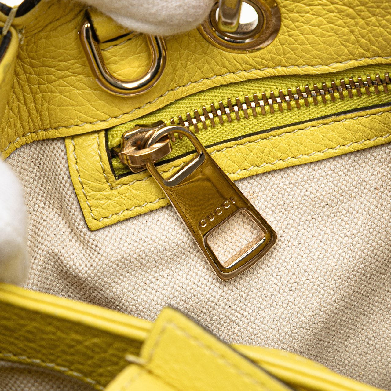 Gucci Small Calfskin Bamboo Shopper Satchel Geel