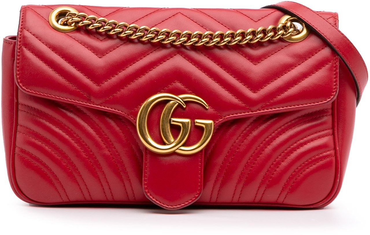 Gucci Small GG Marmont Matelasse Leather Flap Crossbody Rood