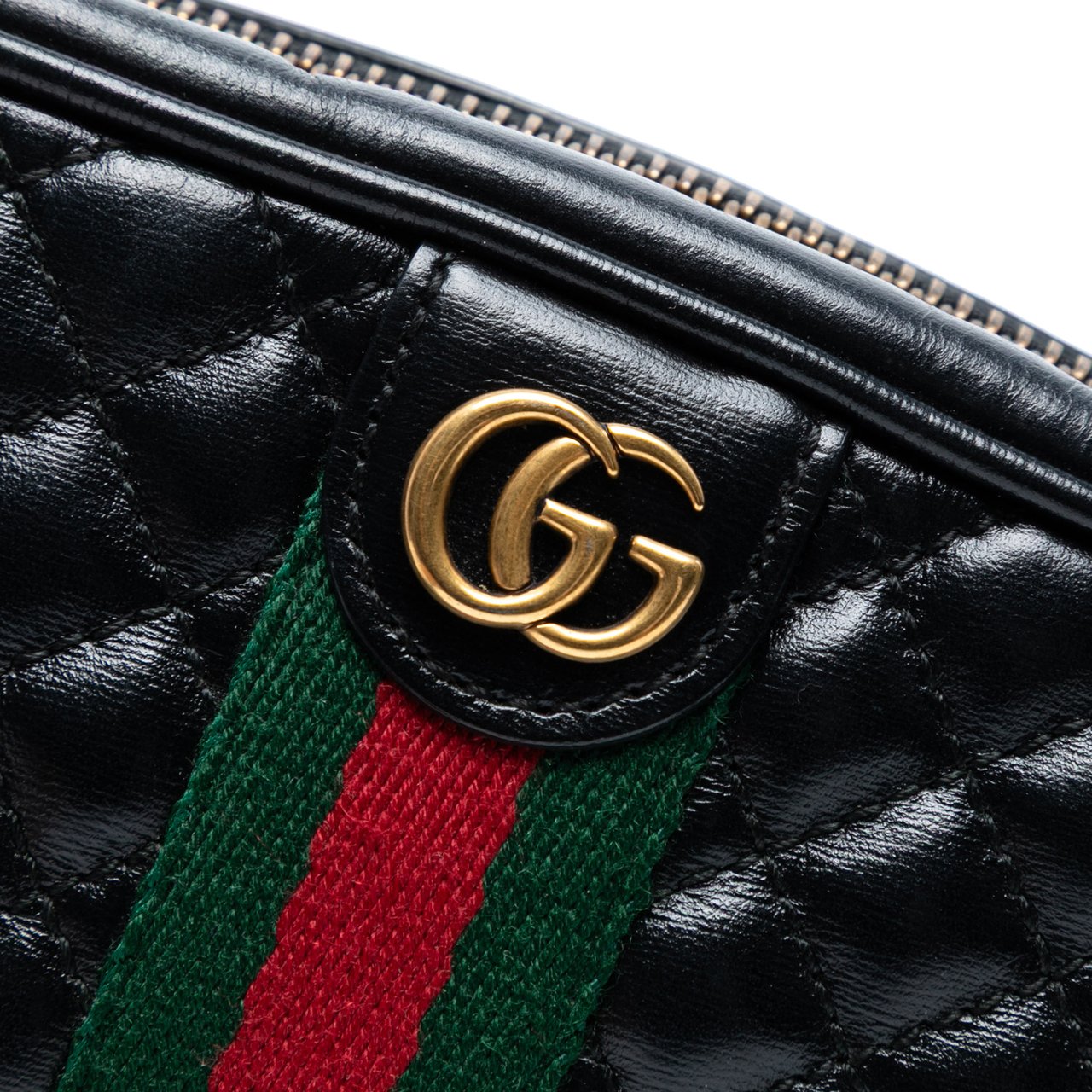 Gucci Mini Quilted Leather Web Trapuntata Crossbody Zwart