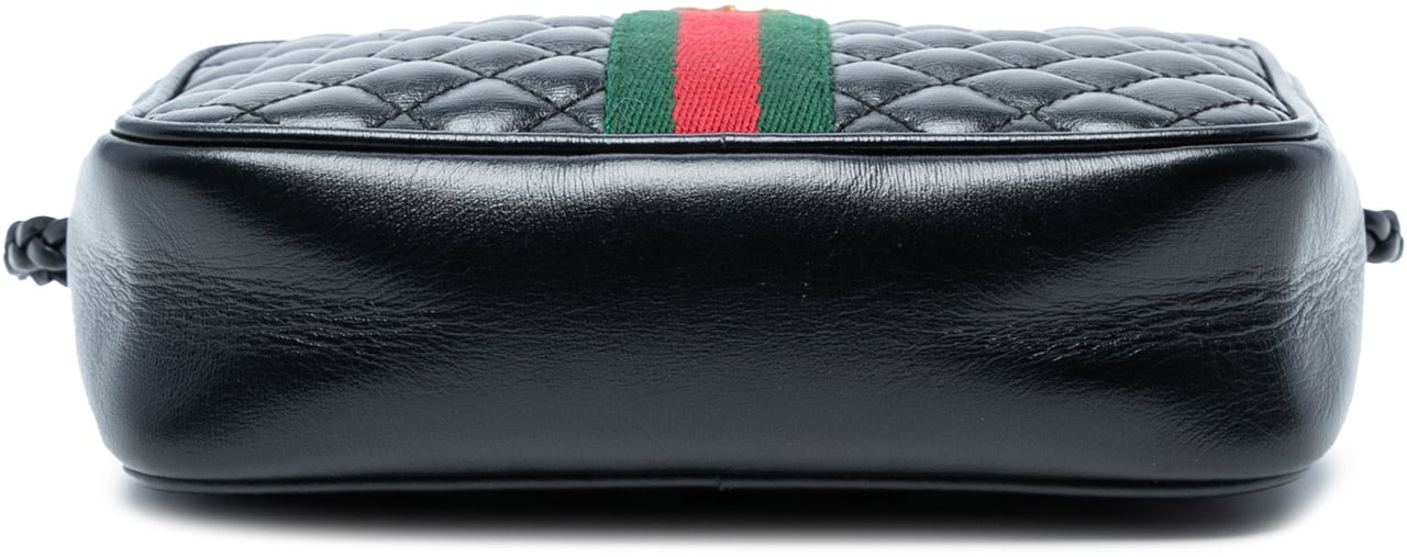 Gucci Mini Quilted Leather Web Trapuntata Crossbody Zwart