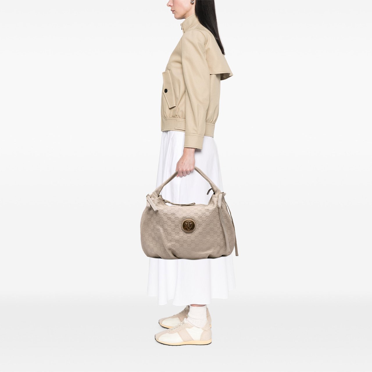 Gucci Guccissima Hysteria Crest Hobo Bruin