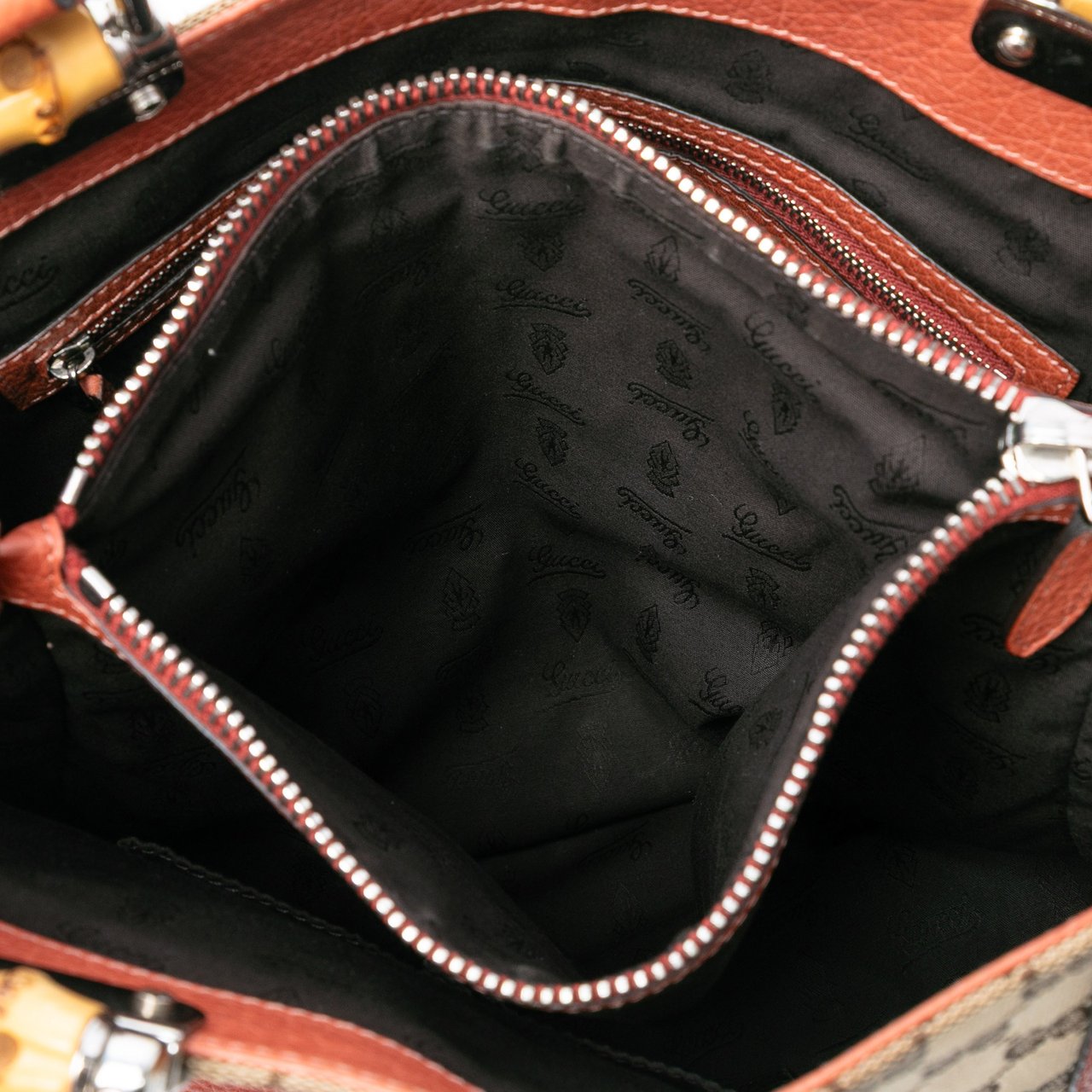 Gucci Large GG Canvas Bamboo Libeccio Tote Bruin