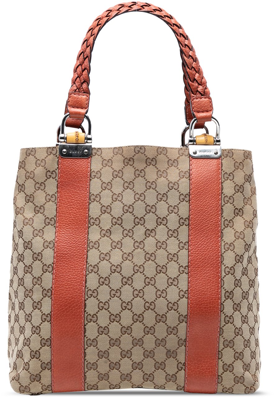 Gucci Large GG Canvas Bamboo Libeccio Tote Bruin
