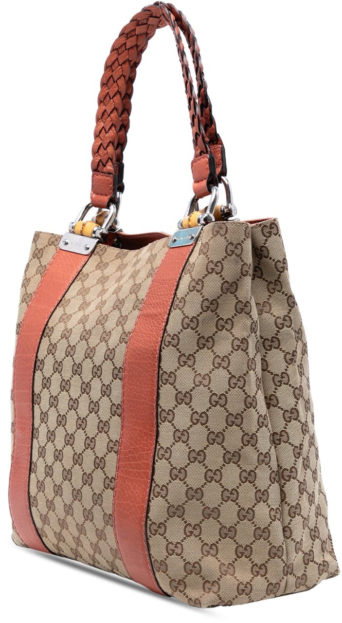 Gucci Large GG Canvas Bamboo Libeccio Tote Bruin