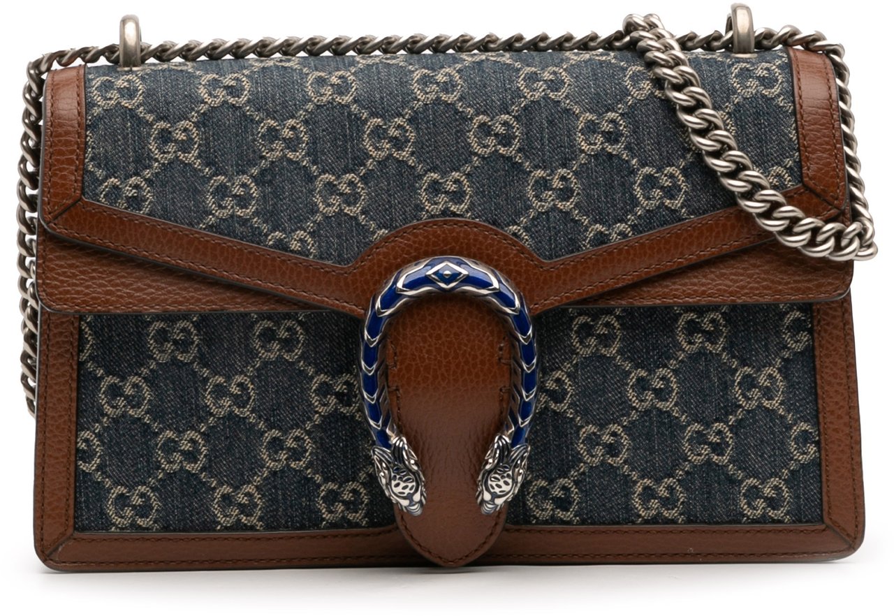 Gucci Small GG Denim Dionysus Shoulder Bag Blauw