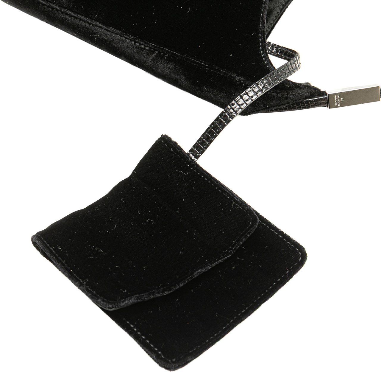 Gucci Velvet and Lizard Embossed Calfskin Trimmed Handbag Zwart