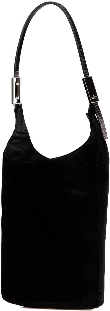 Gucci Velvet and Lizard Embossed Calfskin Trimmed Handbag Zwart