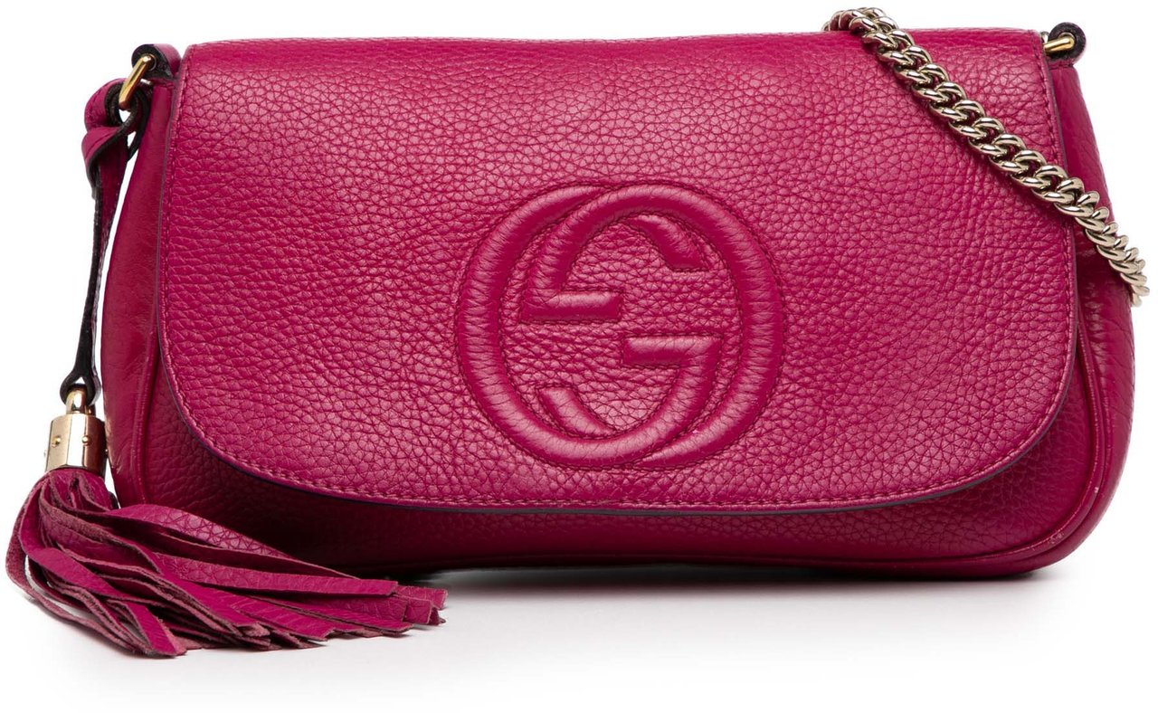 Gucci Medium Leather Soho Chain Flap Crossbody Roze