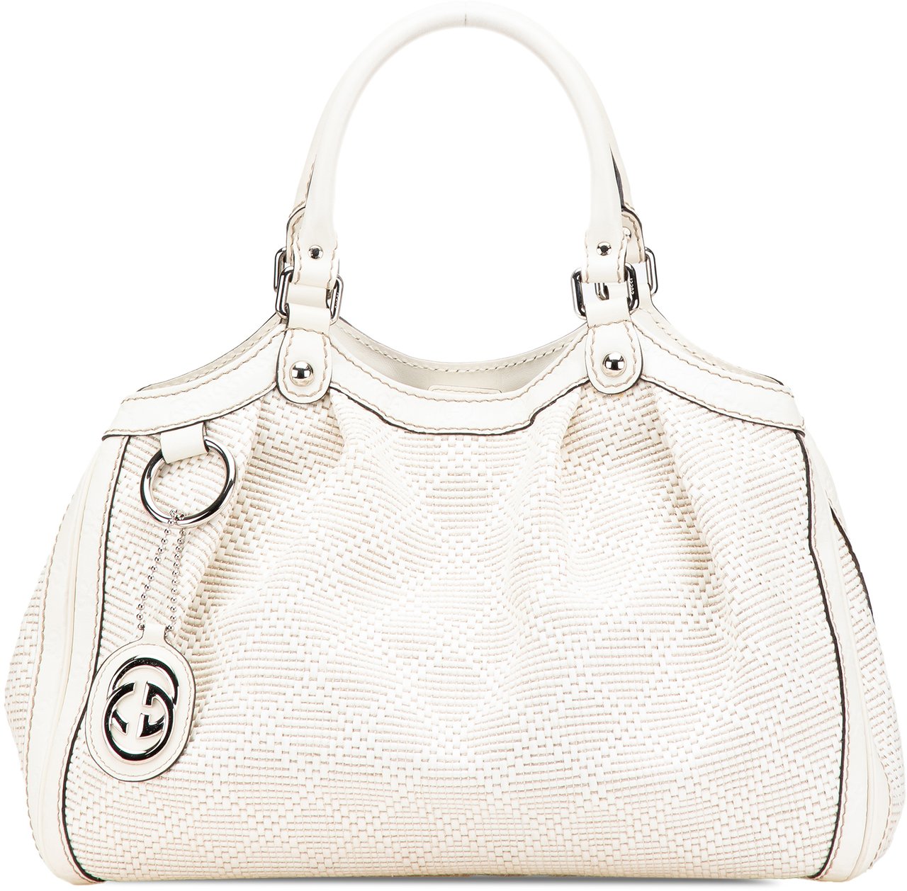 Gucci Medium Diamante Raffia Sukey Tote Wit