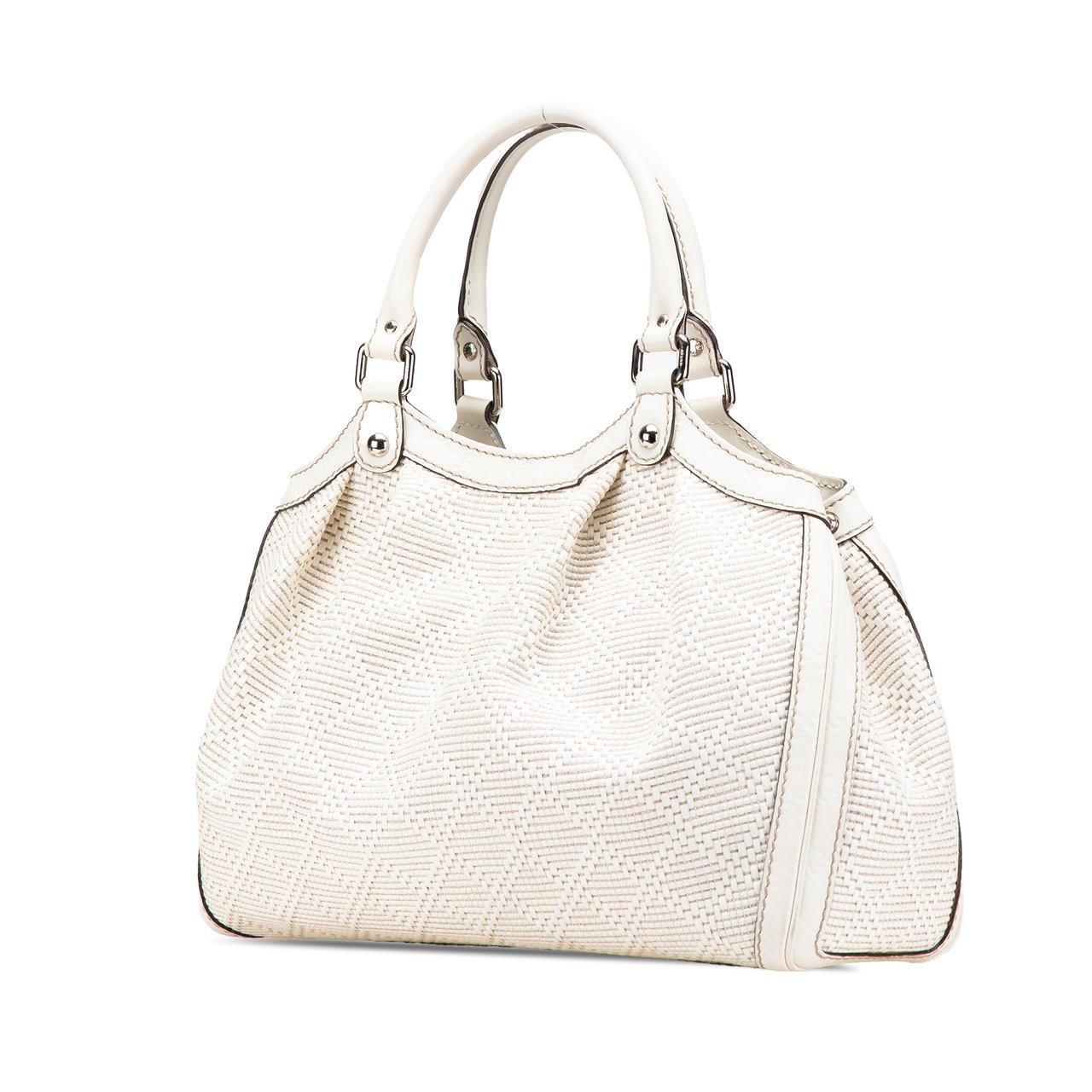 Gucci Medium Diamante Raffia Sukey Tote Wit