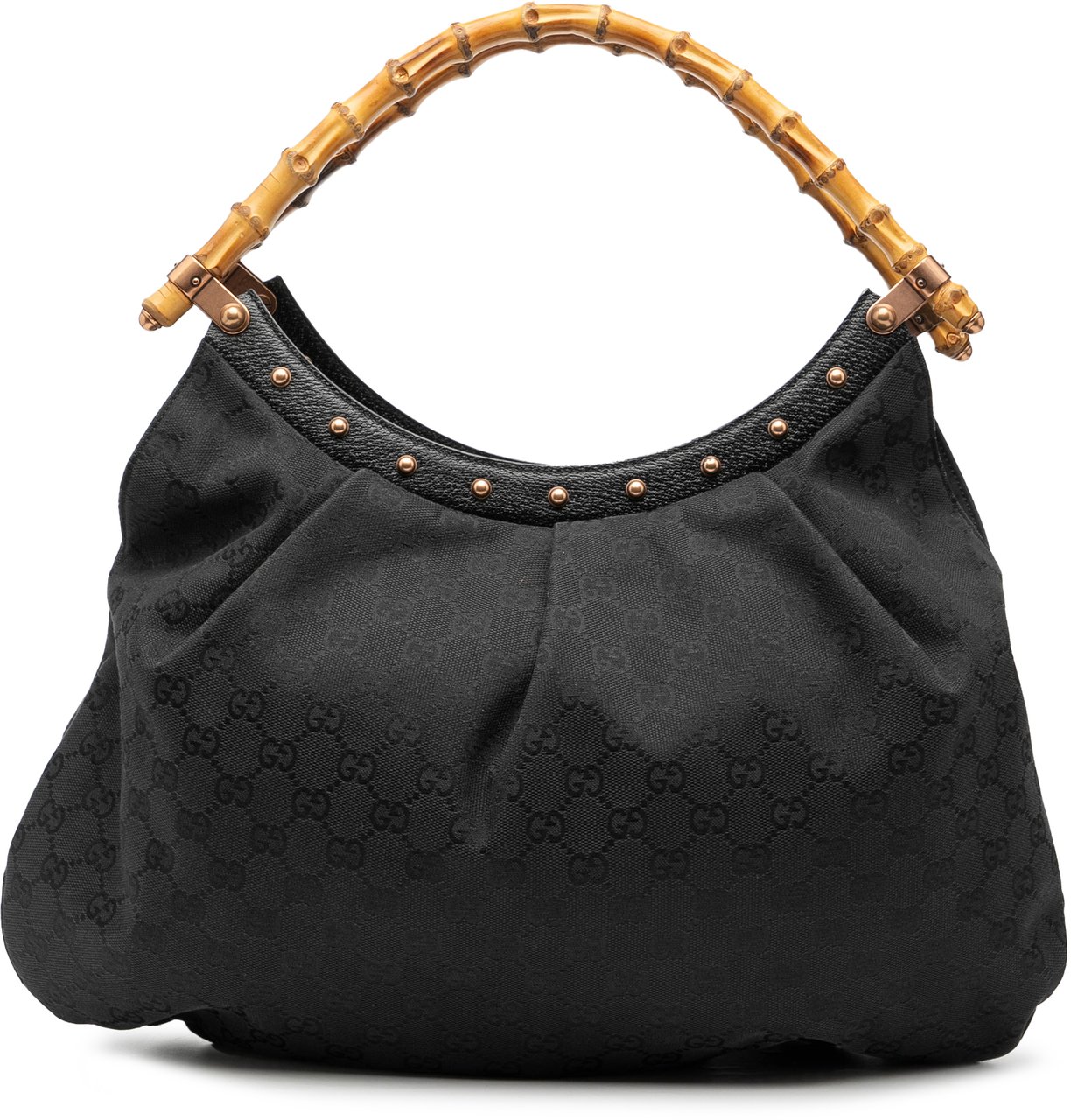 Gucci GG Canvas Bamboo Studded Hobo Zwart