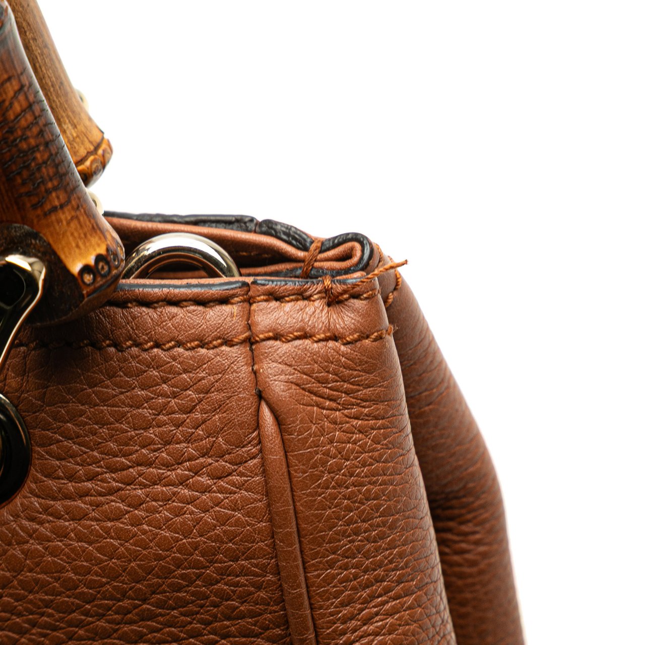 Gucci Small Calfskin Bamboo Shopper Satchel Bruin