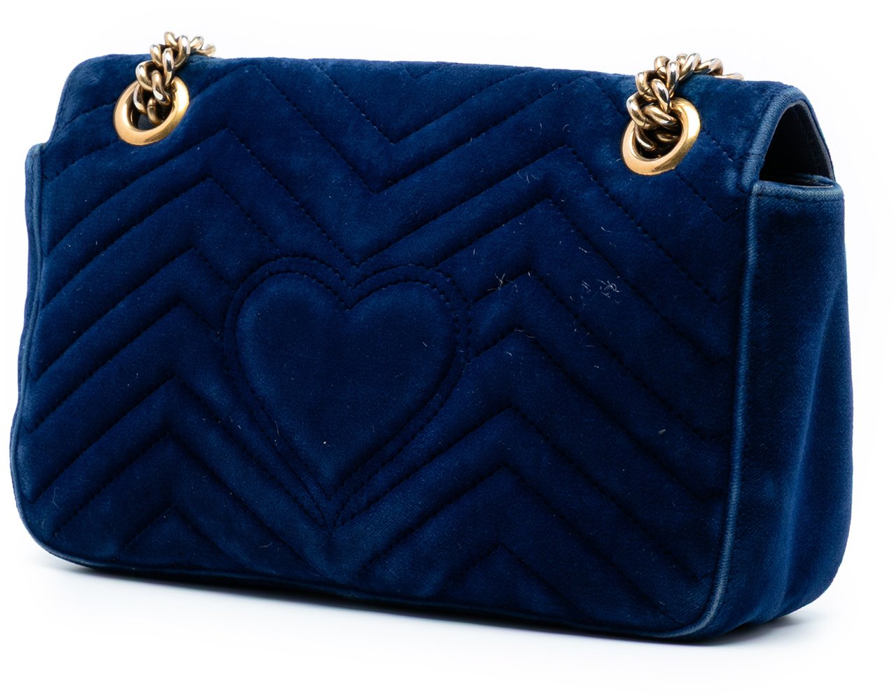 Gucci Medium GG Marmont Matelasse Velvet Shoulder Bag Blauw
